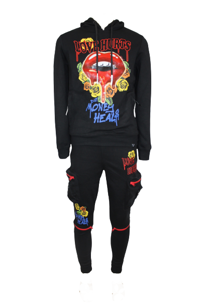 Civilized Clothing lips Hoodie Jogger Set Black