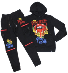 Civilized Clothing lips Hoodie Jogger Set Black