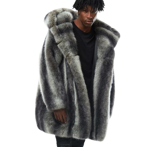 Smoke Rise Luxury Faux Fur Hooded Coat Black/Grey