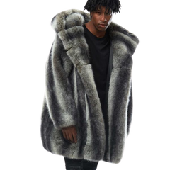 Smoke Rise Luxury Faux Fur Hooded Coat Black/Grey