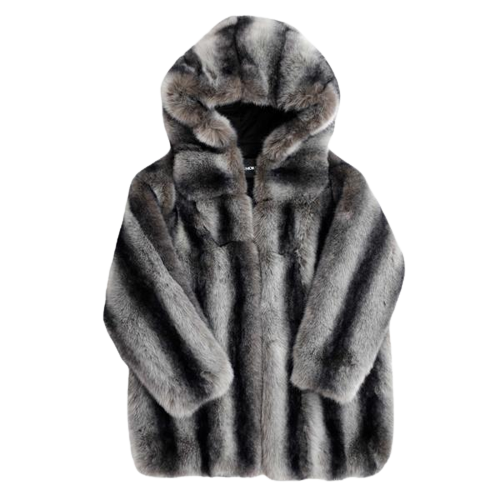 Smoke Rise Luxury Faux Fur Hooded Coat Black/Grey
