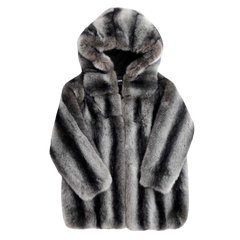 Smoke Rise Luxury Faux Fur Hooded Coat Black/Grey