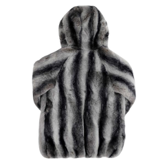 Smoke Rise Luxury Faux Fur Hooded Coat Black/Grey