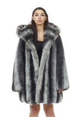 Smoke Rise Luxury Faux Fur Hooded Coat Black/Grey