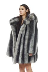 Smoke Rise Luxury Faux Fur Hooded Coat Black/Grey