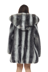 Smoke Rise Luxury Faux Fur Hooded Coat Black/Grey