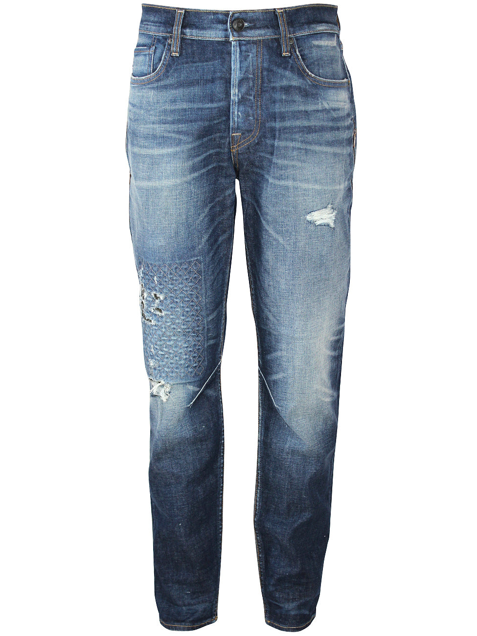 Hudson Mens Sartor Relaxed Skinny Jeans w Zipper Details M721DKO Gunner Blue