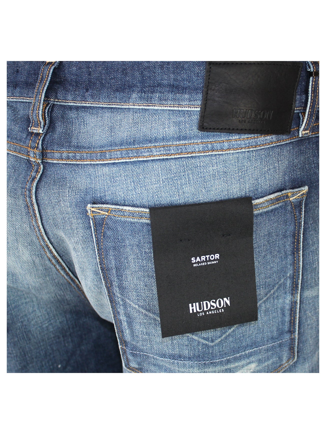 Hudson Mens Sartor Relaxed Skinny Jeans w Zipper Details M721DKO Gunner Blue