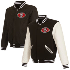 Men's San Francisco 49ers Reversible Jacket With Faux Leather Sleeves Black/White