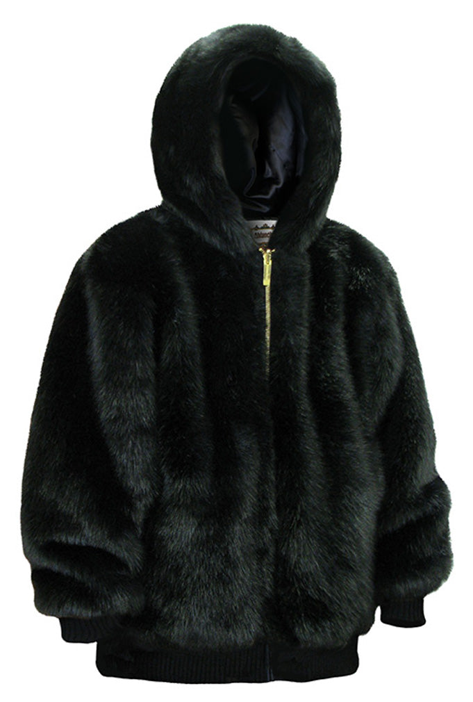 Ablanche Urban Fur Fitter Hoooded Men's Faux Fur Reversible Jacket 9FJ02 Mink Black
