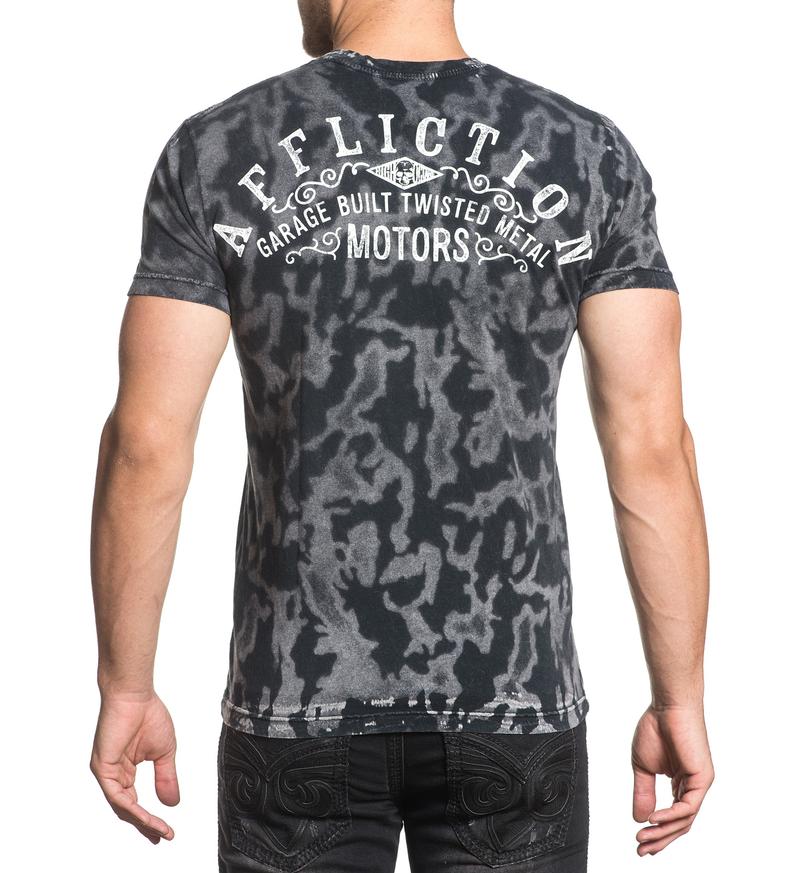 Affliction Twisted Metal Mens Graphic Crew Neck Tee A16283 Black Grey