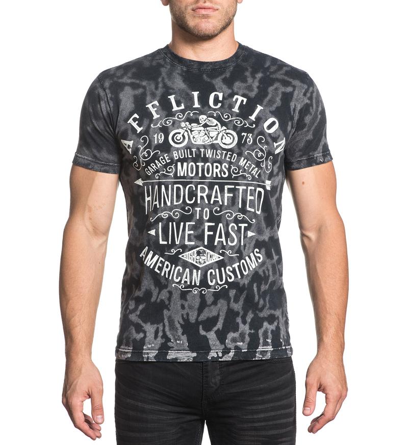 Affliction Twisted Metal Mens Graphic Crew Neck Tee A16283 Black Grey