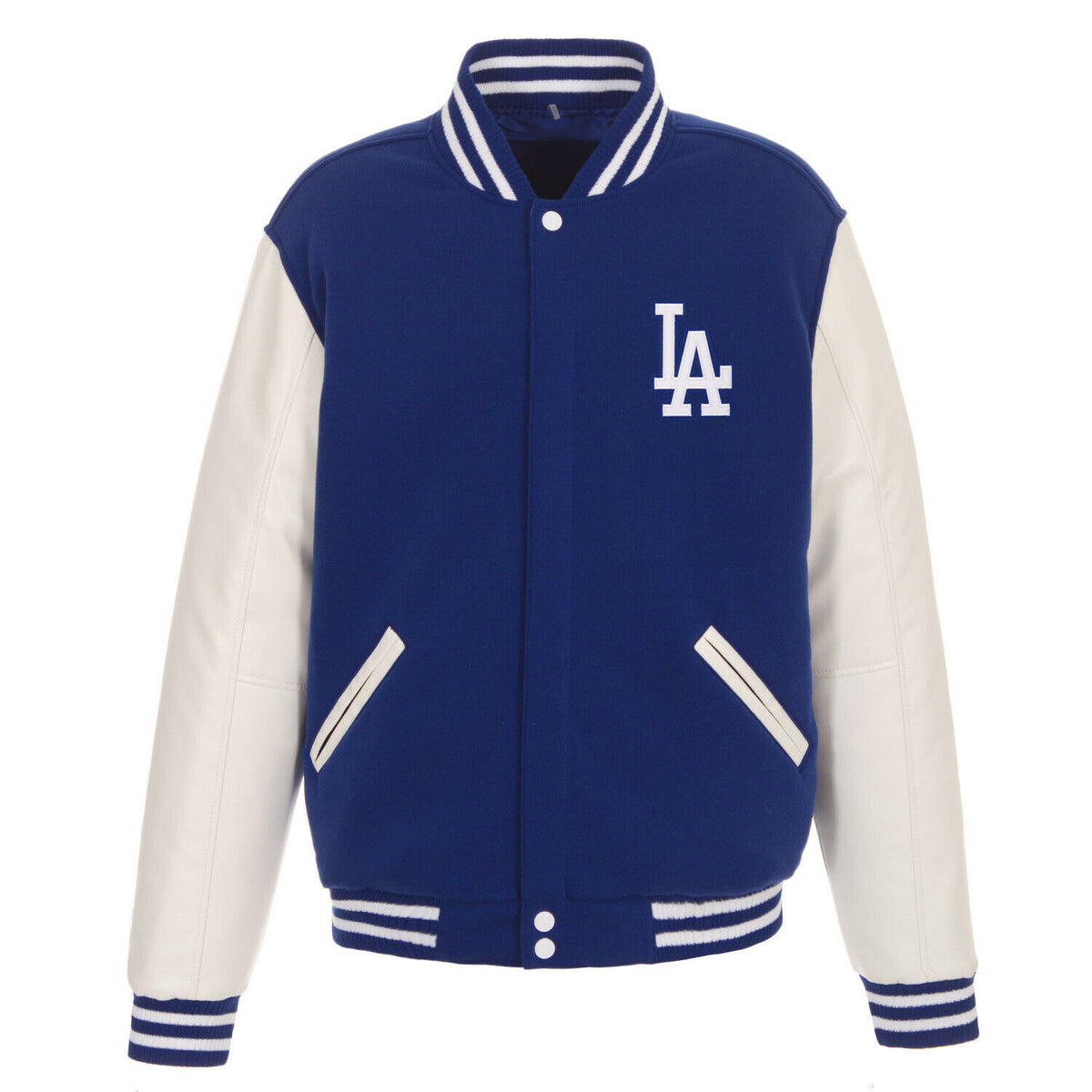 Men's Los Angeles Dodgers Reversible Jacket With Faux Leather Sleeves Royal Bule/White