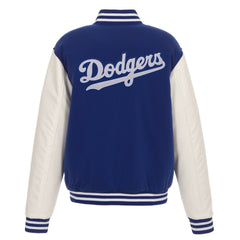 Men's Los Angeles Dodgers Reversible Jacket With Faux Leather Sleeves Royal Bule/White