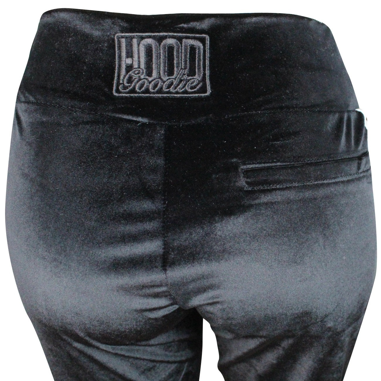 Hood Goodie Womens Panne Velvet Set Hooded Long Sleeve Top with Pants Black