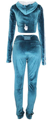 Hood Goodie Womens Panne Velvet Set Hooded Long Sleeve Top with Pants Jade