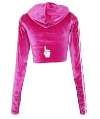 Hood Goodie Womens Panne Velvet Low Cut Hooded Long Sleeve Top Pink