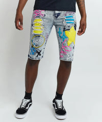 Men's Maison Noir Winners Graphic Print Denim Shorts Blue