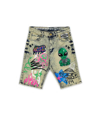 Men's Maison Noir Alien Graphic Print Denim Shorts Multi color