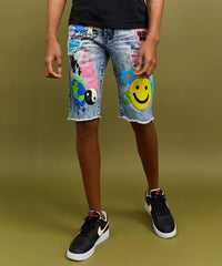 Men's Maison Noir Fortune Graphic Print Denim Shorts Multi color