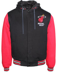 JH Design NBA Men's Reversible Hooded Fleece Jacket Miami Heat Black Red