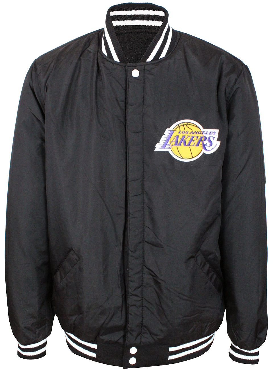 Men's JH Design Black Los Angeles Lakers Reversible Embroidered Wool Full-Snap Jacket Size: Medium