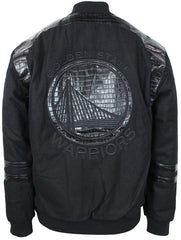 JH Design NBA Men's Reversible Fleece Jacket with Faux Alligator Leather Logos Golden State Warriors Black