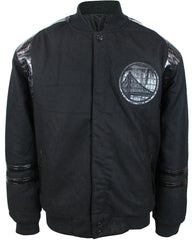 JH Design NBA Men's Reversible Fleece Jacket with Faux Alligator Leather Logos Golden State Warriors Black