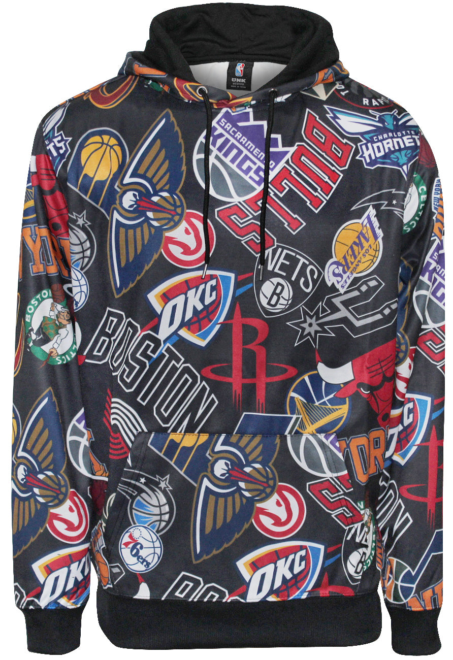 Men's NBA Team Logos All Over Print Fleece Hoodie Black