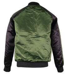 Upscale Mens Zip Up Two Tone Satin Look Bomber Track Jacket Olive/Black